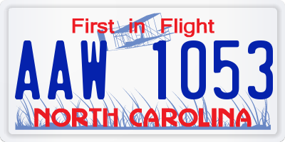 NC license plate AAW1053