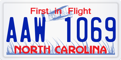 NC license plate AAW1069