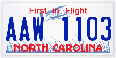 NC license plate AAW1103