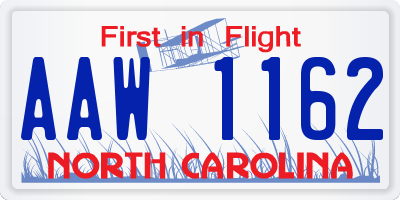 NC license plate AAW1162