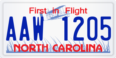 NC license plate AAW1205