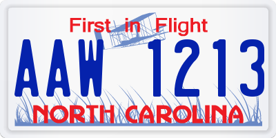 NC license plate AAW1213