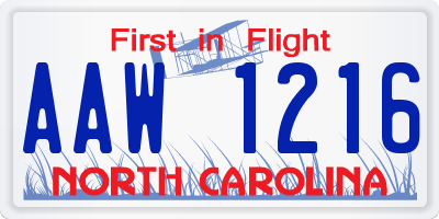 NC license plate AAW1216
