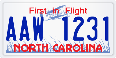 NC license plate AAW1231