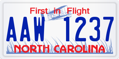 NC license plate AAW1237
