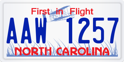 NC license plate AAW1257