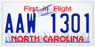 NC license plate AAW1301