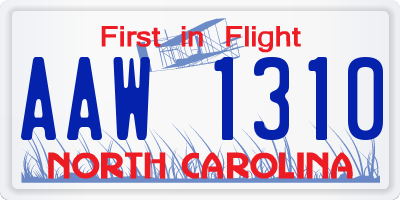 NC license plate AAW1310