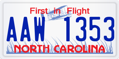 NC license plate AAW1353