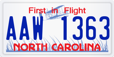 NC license plate AAW1363