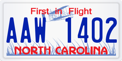 NC license plate AAW1402