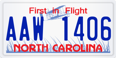 NC license plate AAW1406