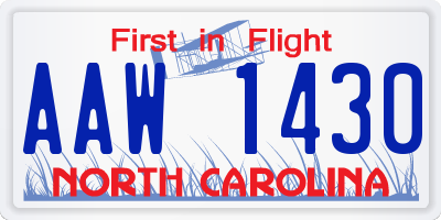 NC license plate AAW1430