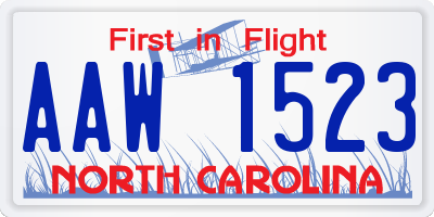 NC license plate AAW1523