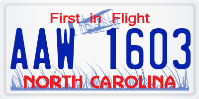 NC license plate AAW1603