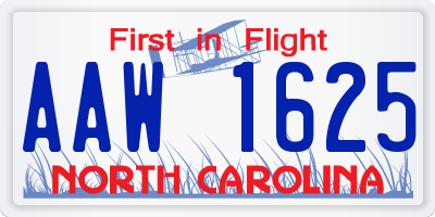 NC license plate AAW1625