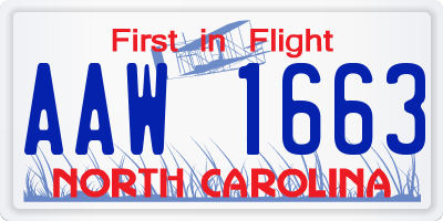 NC license plate AAW1663