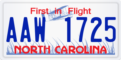 NC license plate AAW1725