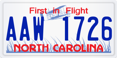 NC license plate AAW1726