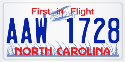 NC license plate AAW1728