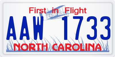 NC license plate AAW1733