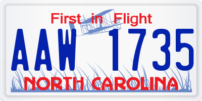 NC license plate AAW1735