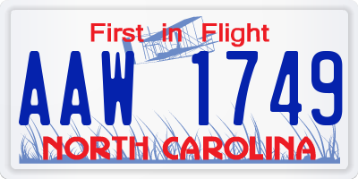 NC license plate AAW1749