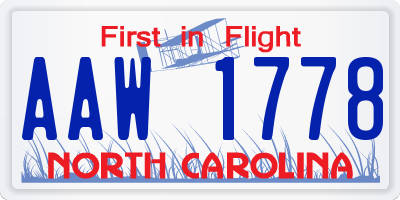 NC license plate AAW1778