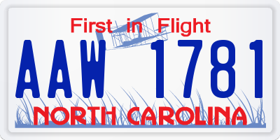 NC license plate AAW1781