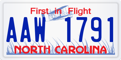 NC license plate AAW1791
