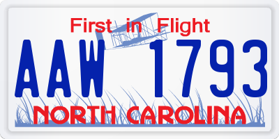 NC license plate AAW1793