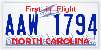 NC license plate AAW1794
