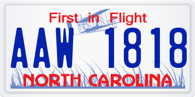 NC license plate AAW1818