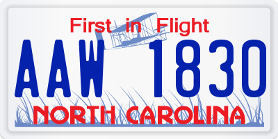 NC license plate AAW1830