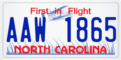 NC license plate AAW1865