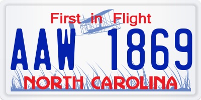 NC license plate AAW1869