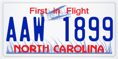NC license plate AAW1899