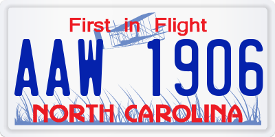 NC license plate AAW1906