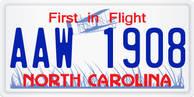 NC license plate AAW1908