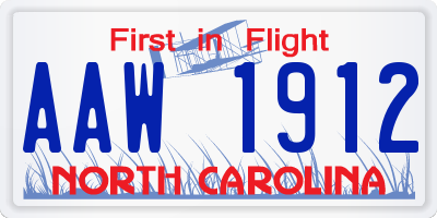NC license plate AAW1912