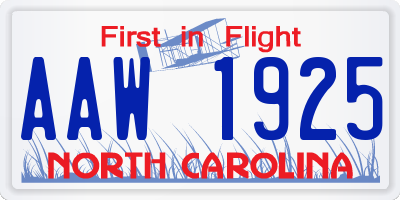 NC license plate AAW1925