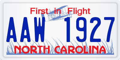 NC license plate AAW1927