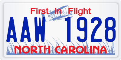 NC license plate AAW1928