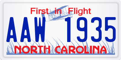 NC license plate AAW1935