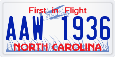 NC license plate AAW1936