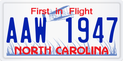 NC license plate AAW1947