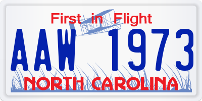 NC license plate AAW1973