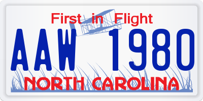 NC license plate AAW1980