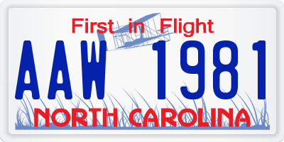 NC license plate AAW1981