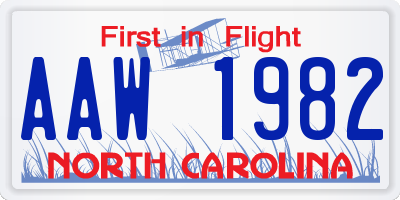 NC license plate AAW1982